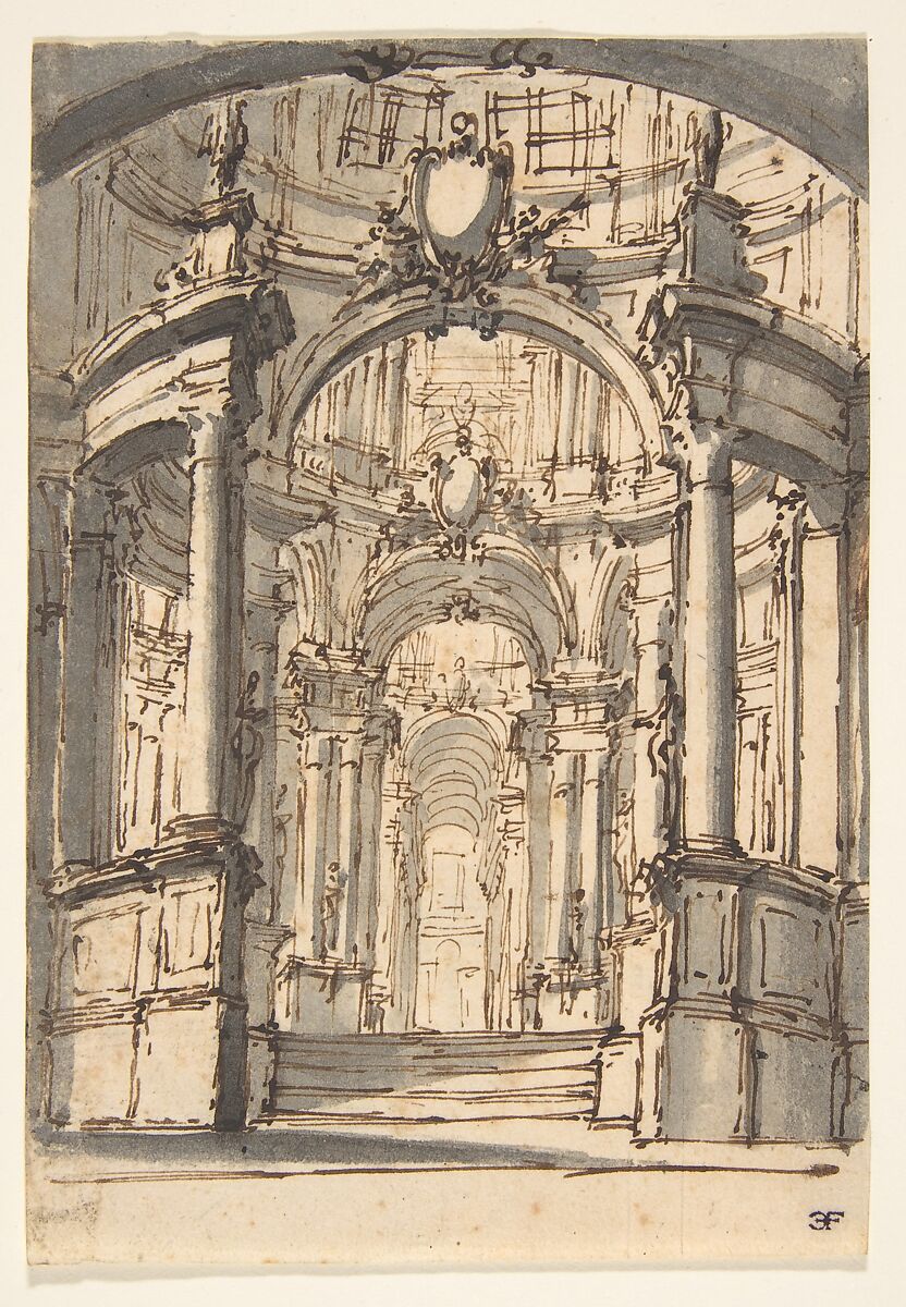 Design for Stage Set, Attributed to Giovanni Battista Natali III (Italian, Pontremoli, Tuscany 1698–1765 Naples), Pen and brown ink, brush and gray wash 