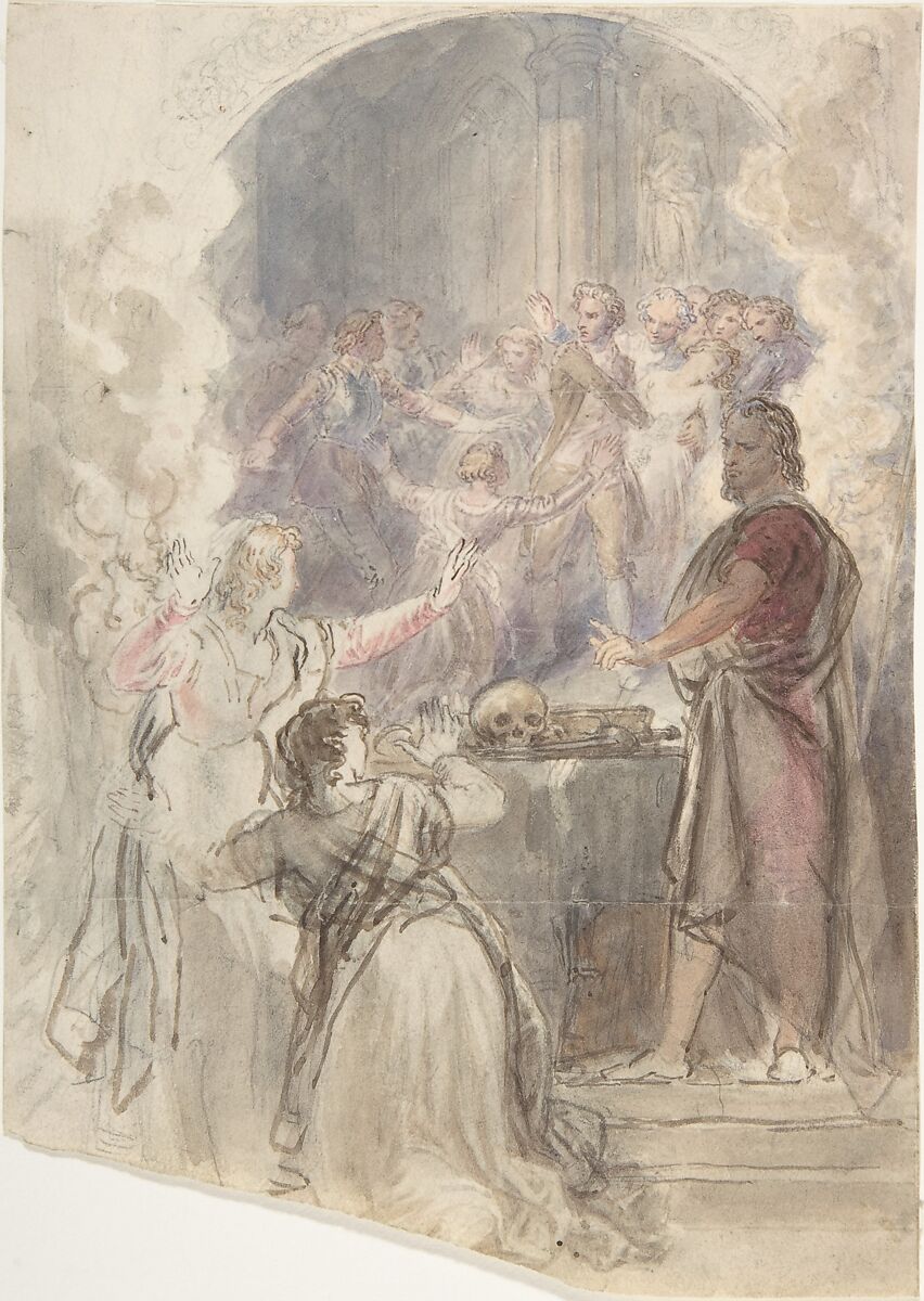 Scene from "My Aunt Margaret's Mirror" (Keepsake Story by Sir Walter Scott), John William Wright (British, London 1802–1848 London), Watercolor 