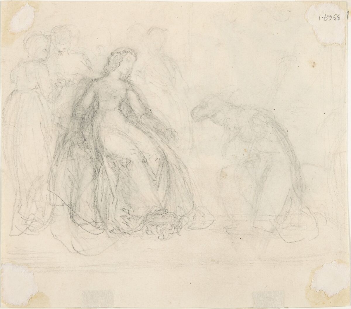 Book illustration: Knight and Monk, John William Wright (British, London 1802–1848 London), Pen and brown ink, brush and brown wash, over graphite