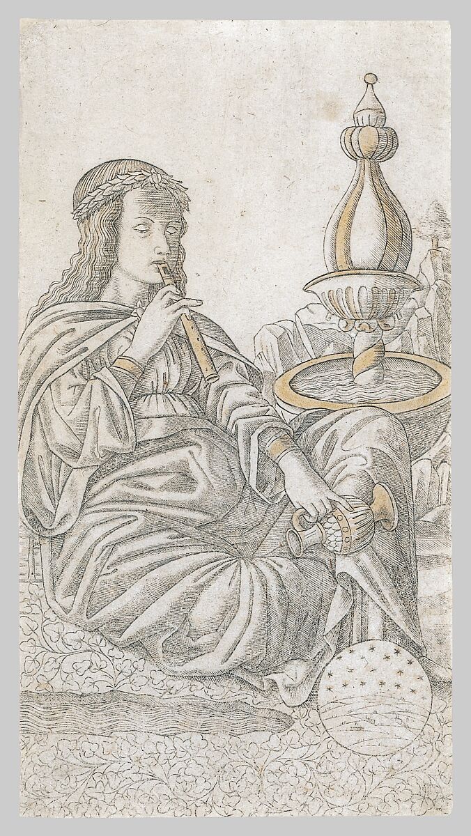 Poetry (Poesia XXVII), Master of the E-Series Tarocchi  Italian, Engraving with gold hand coloring