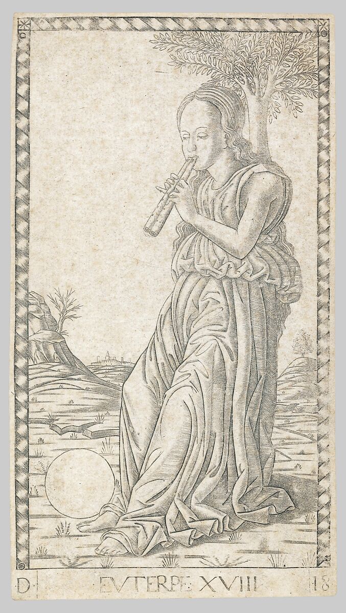 Euterpe (Euterpe XVIII), Master of the E-Series Tarocchi (Italian, active Ferrara, 1460&#39;s), Engraving 