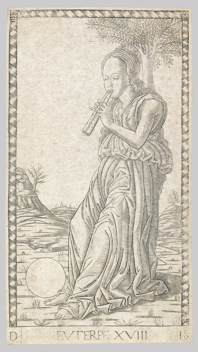 Euterpe (Euterpe XVIII), Master of the E-Series Tarocchi  Italian, Engraving