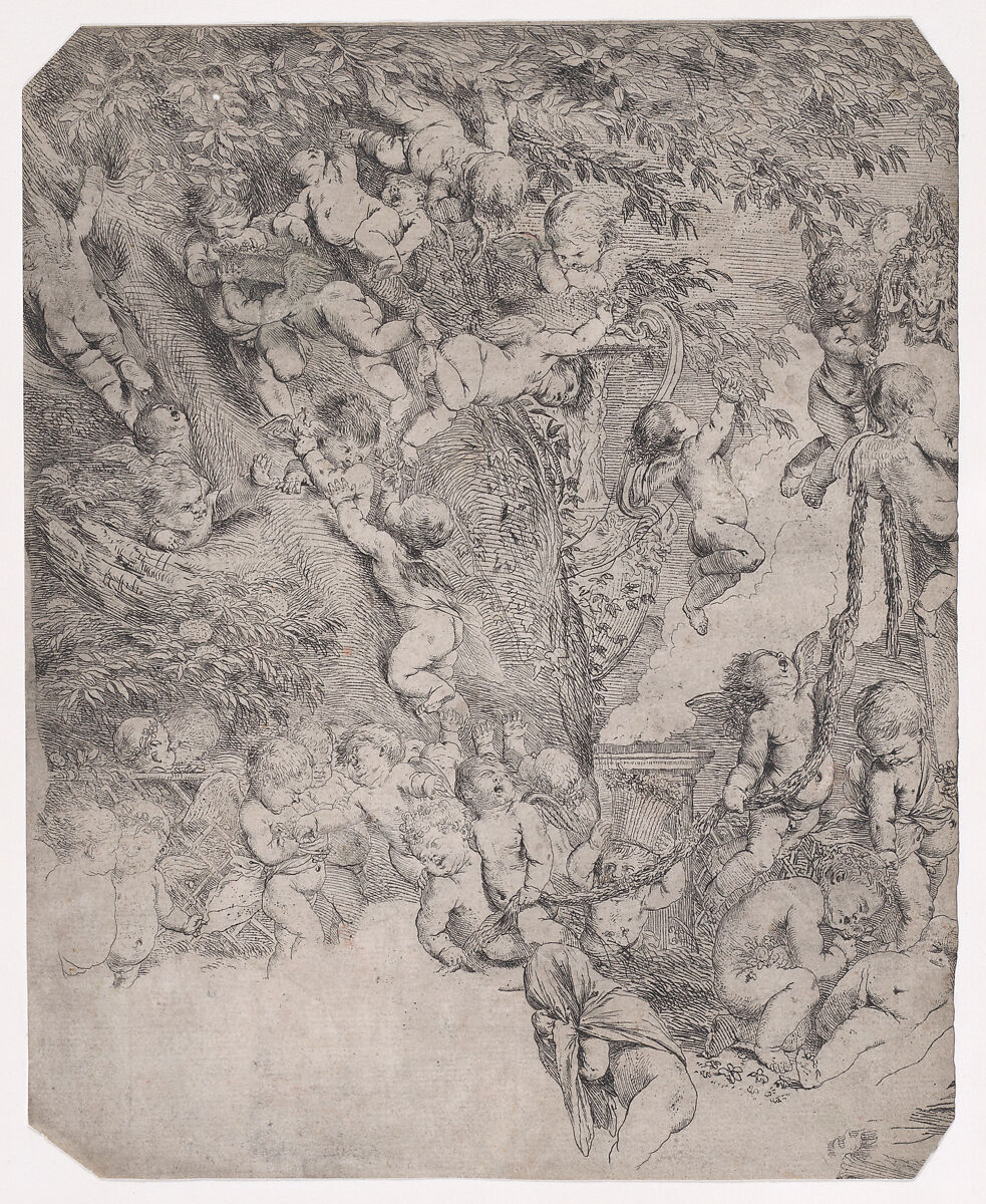 The garden of Venus, proof impression of upper left corner, Pietro Testa (Italian, Lucca 1612–1650 Rome), Etching; proof 