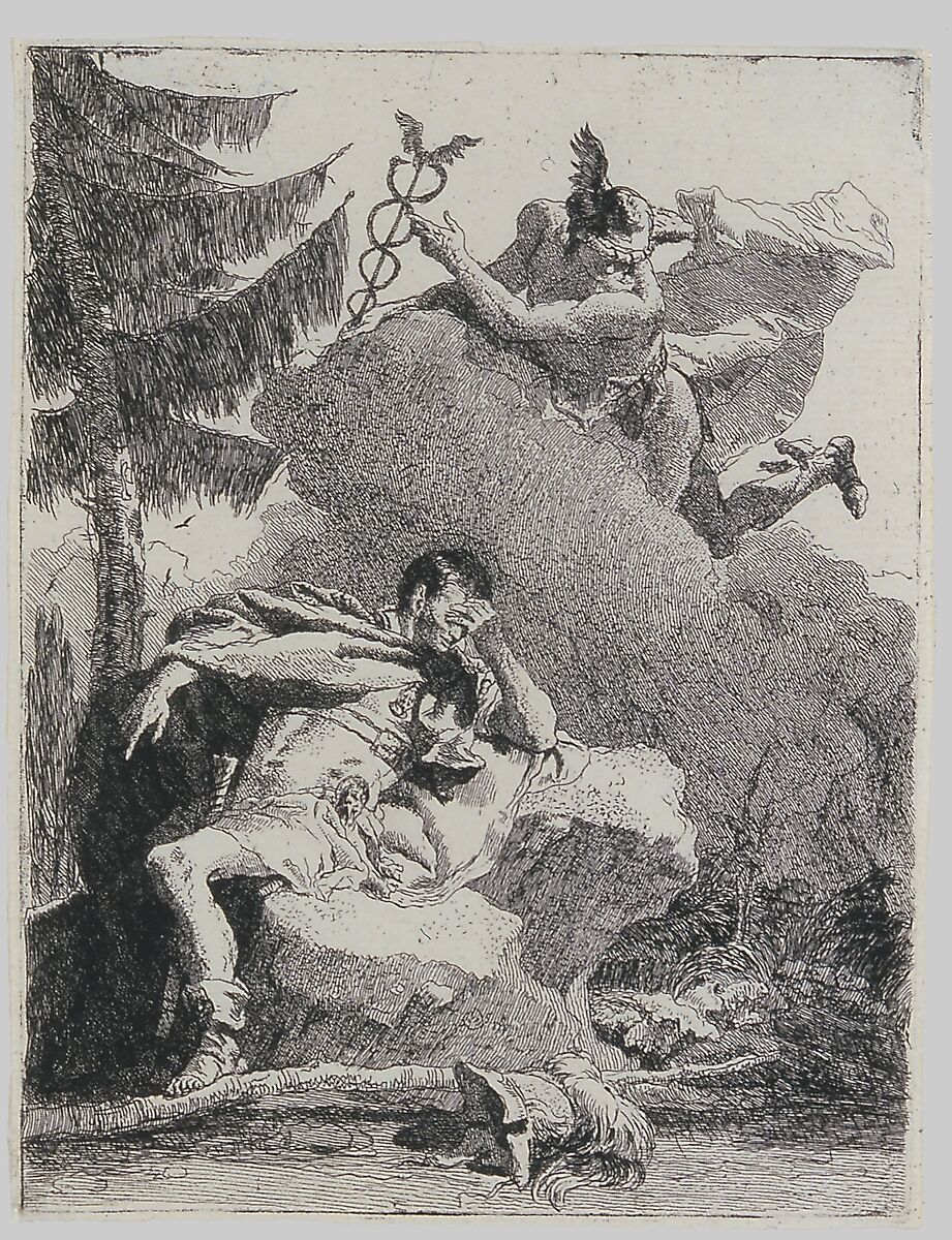 Mercury Appears to Aeneas in a Dream, Giovanni Domenico Tiepolo (Italian, Venice 1727–1804 Venice), Etching 