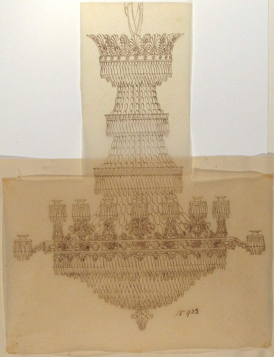 Design for a Crystal Chandelier, Anonymous, French, 19th century, Pen and brown ink