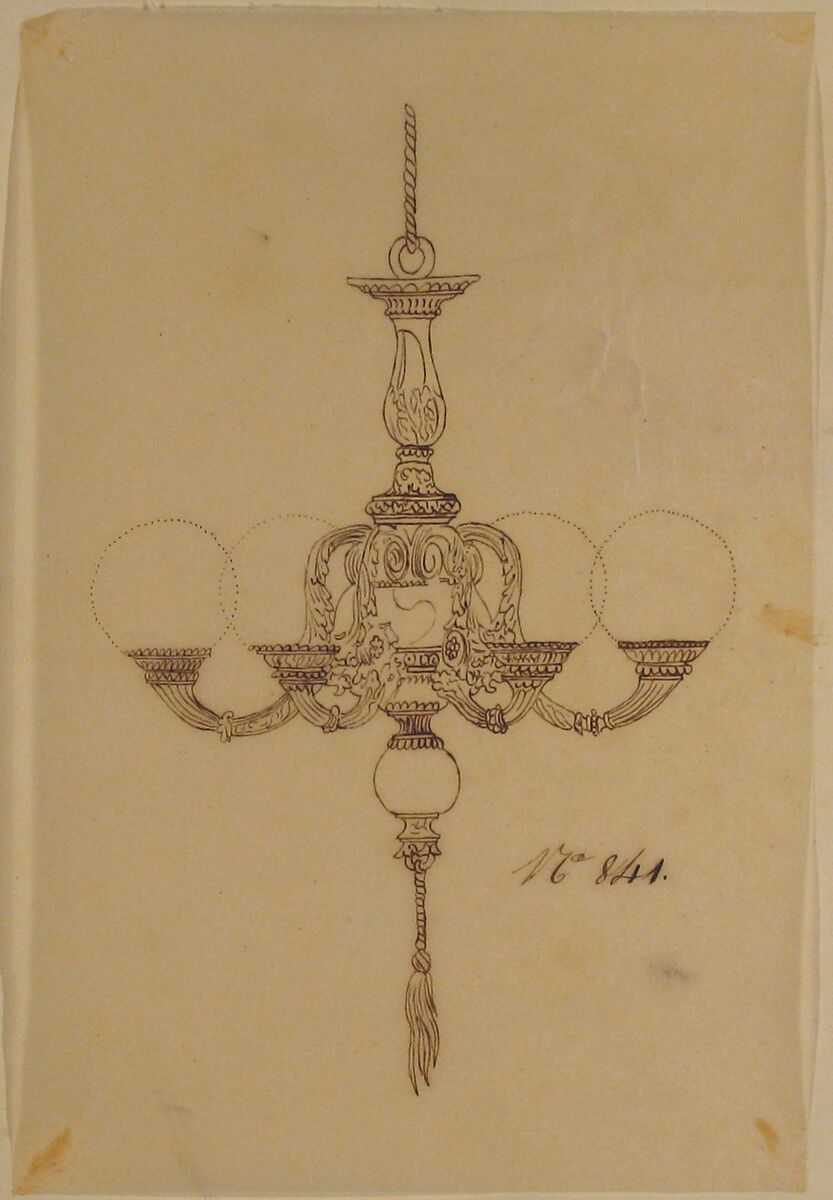 Designs for a Chandelier, Anonymous, French, 19th century, Pen and brown ink 