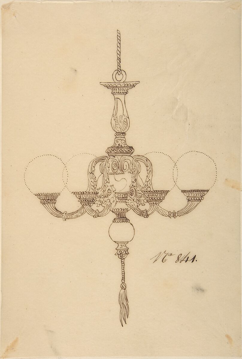 Designs for a Chandelier, Anonymous, French, 19th century, Pen and brown ink