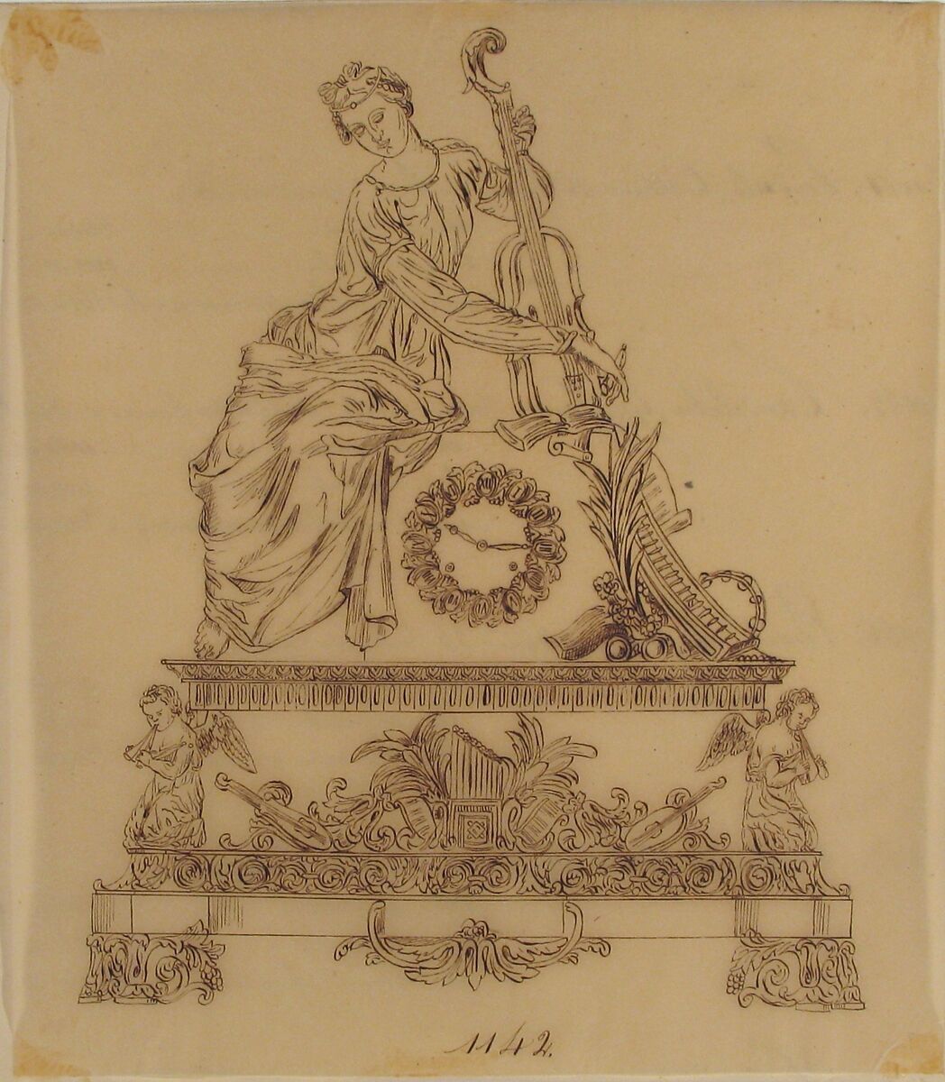 Design for a Mantle Clock, Anonymous, French, 19th century, Pen and brown ink
