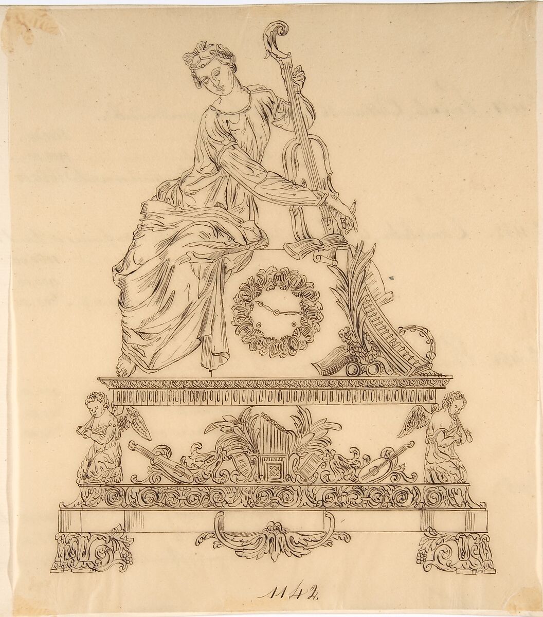 Design for a Mantle Clock, Anonymous, French, 19th century, Pen and brown ink 