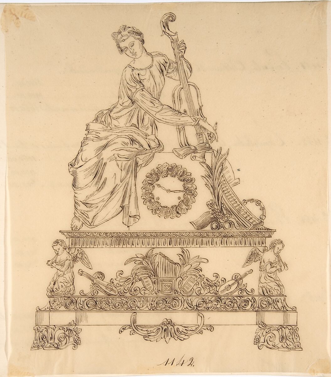 Design for a Mantle Clock, Anonymous, French, 19th century, Pen and brown ink