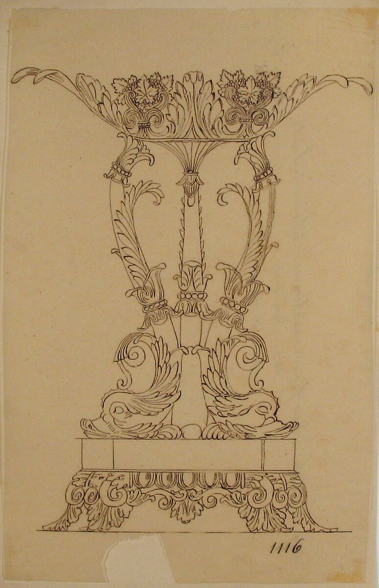 Design for a Compote Dish, Anonymous, French, 19th century, Pen and brown ink