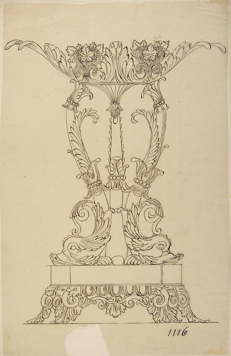 Design for a Compote Dish, Anonymous, French, 19th century, Pen and brown ink 