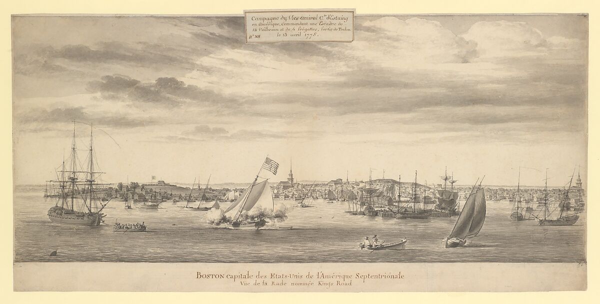 Boston Harbor, Pierre Ozanne (French, Brest 1737–1813 Brest), Pen and gray ink, brush and gray wash 
