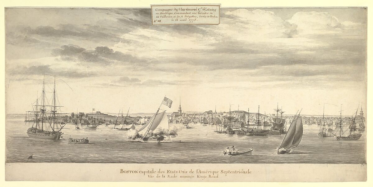 Boston Harbor, Pierre Ozanne (French, Brest 1737–1813 Brest), Pen and gray ink, brush and gray wash