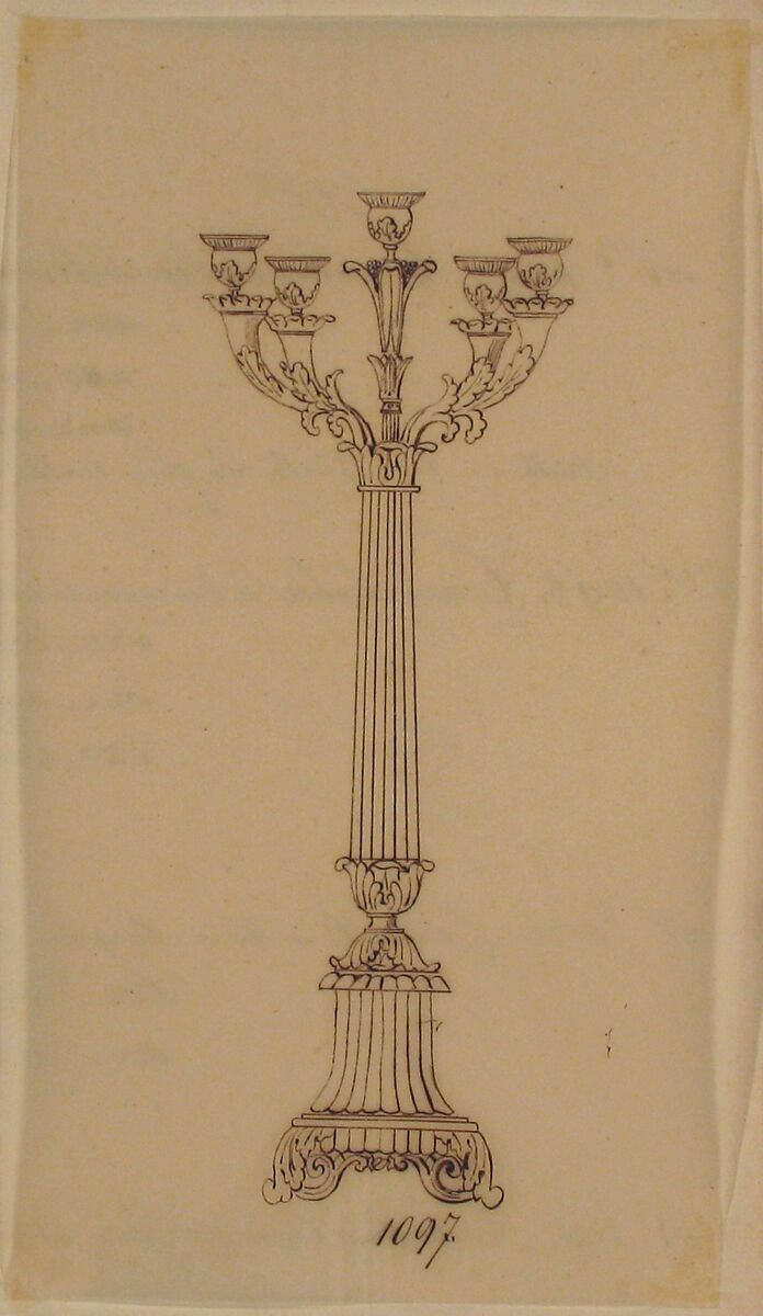 Design for a Candelabra, Anonymous, French, 19th century, Pen and brown ink