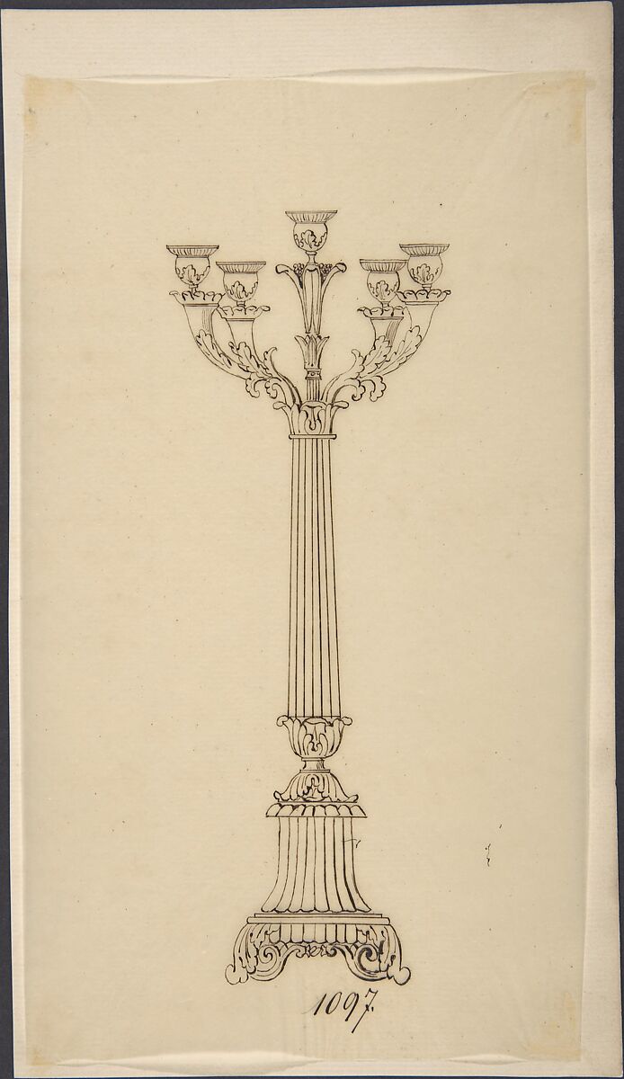 Design for a Candelabra, Anonymous, French, 19th century, Pen and brown ink 