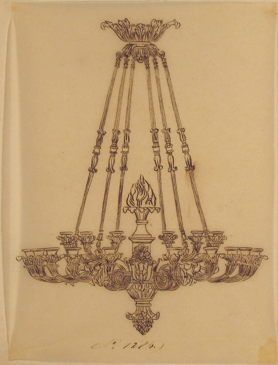 Design for a Chandelier, Anonymous, French, 19th century, Pen and brown ink 