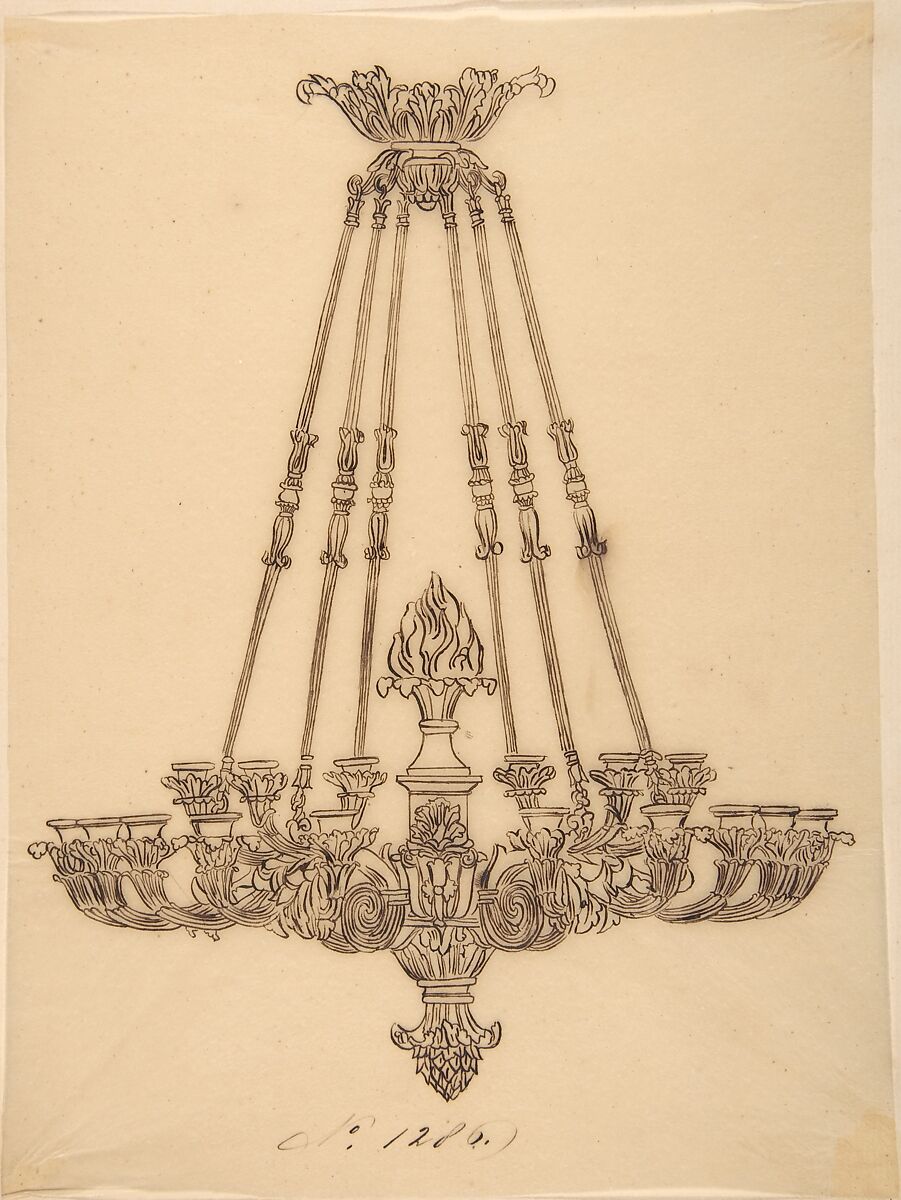 Design for a Chandelier, Anonymous, French, 19th century, Pen and brown ink