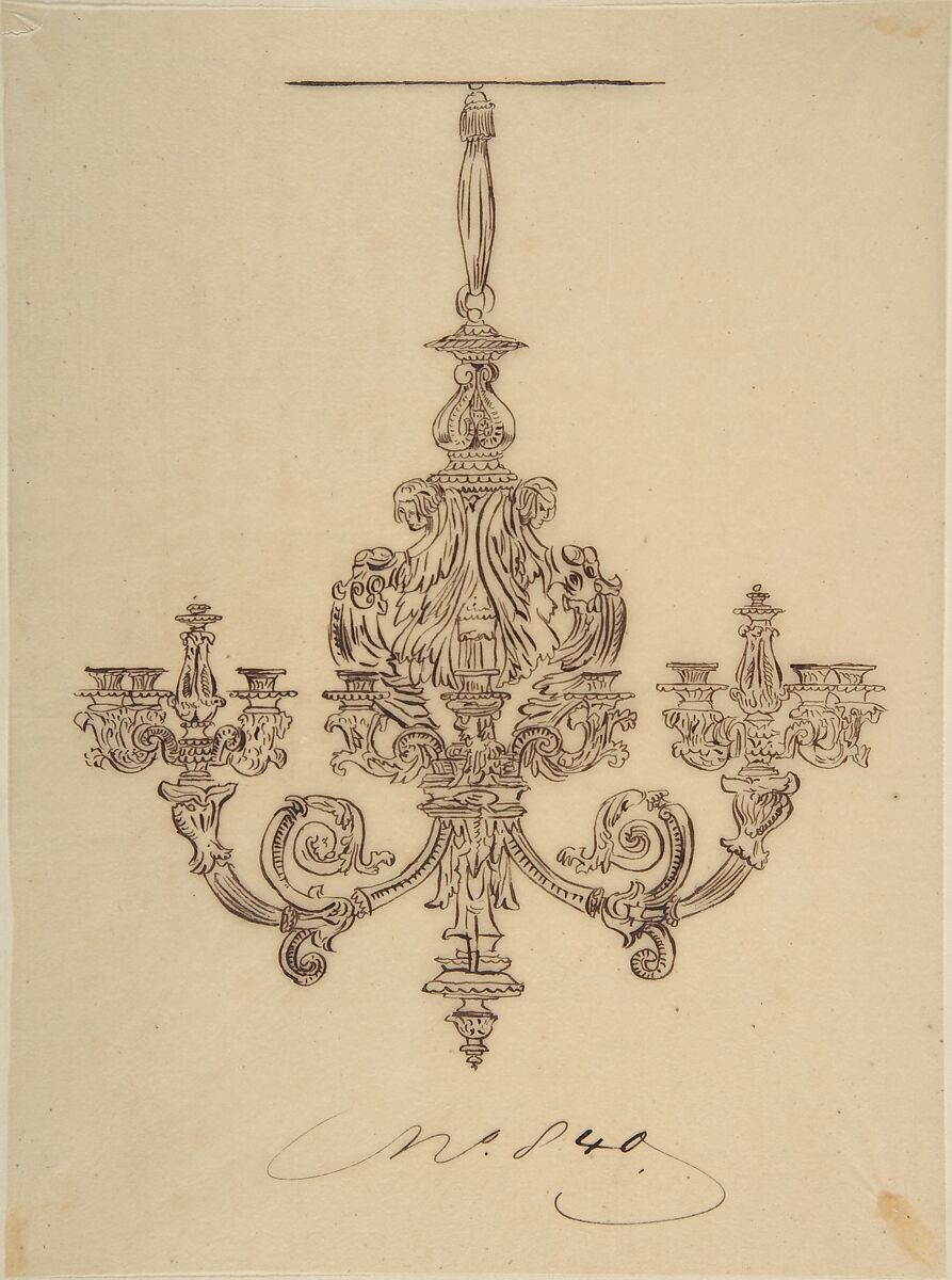 Design for a Chandelier, Anonymous, French, 19th century, Pen and brown ink
