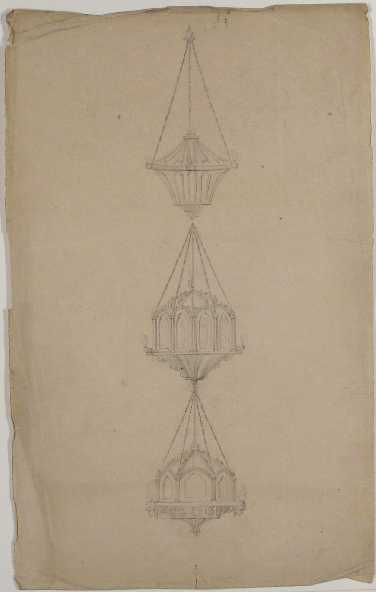 Designs for Hanging Lanterns, Anonymous, French, 19th century, Graphite 