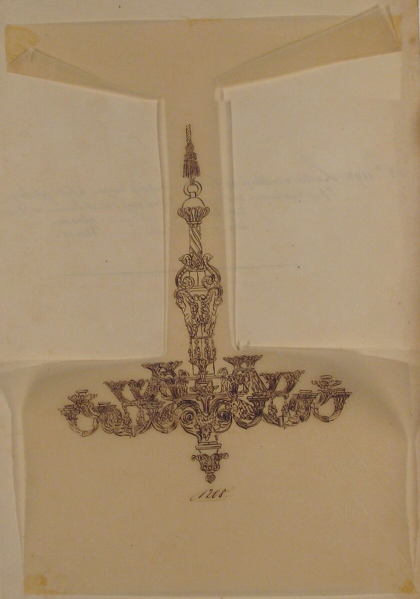 Design for a Chandelier, Anonymous, French, 19th century, Pen and brown ink