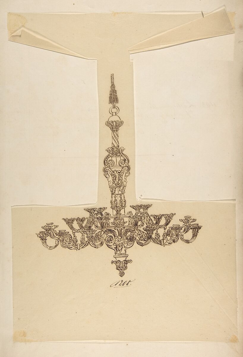 Design for a Chandelier, Anonymous, French, 19th century, Pen and brown ink