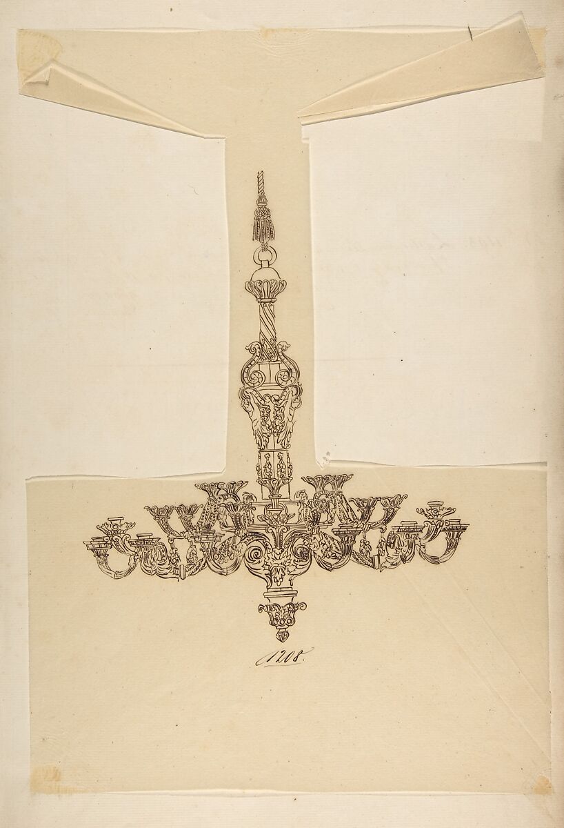 Design for a Chandelier, Anonymous, French, 19th century, Pen and brown ink 