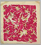 Textile Design with Fairies or Little Girls and Green Flowers on a Red Ground, Marcel Vertès (Hungarian, Ujpcst 1895–1961 Paris), Watercolor on board
