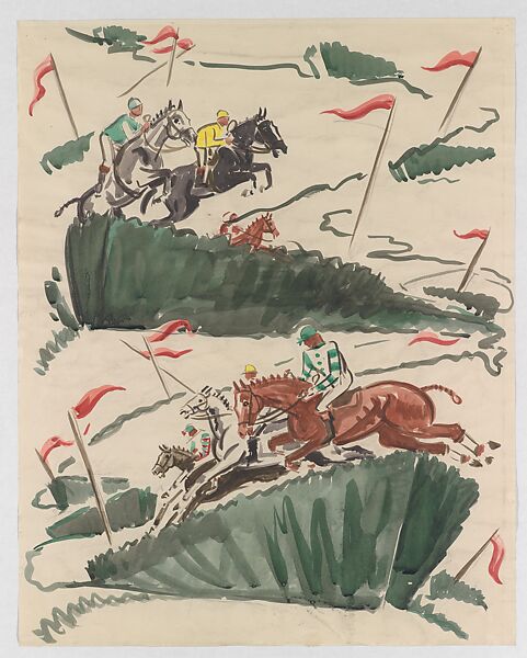 Design for Wallpaper or Textile: A Steeplechase, James Reynolds (American, born Taft, California, 1926), Watercolor over graphite 