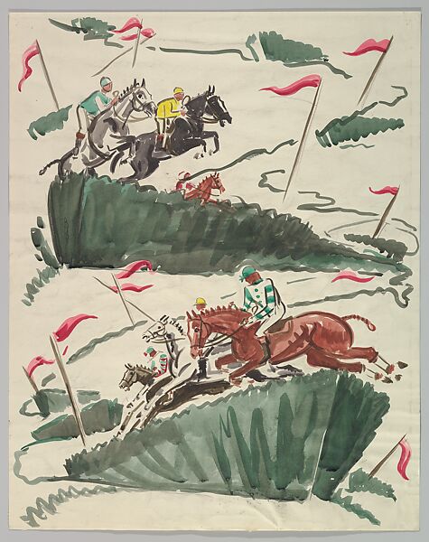 Design for Wallpaper or Textile: A Steeplechase, James Reynolds (American, born Taft, California, 1926), Watercolor over graphite