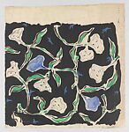 Textile Design with a Pattern of White and Blue Flowers on a Black Ground, Marcel Vertès (Hungarian, Ujpcst 1895–1961 Paris), Watercolor 