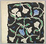 Textile Design with a Pattern of White and Blue Flowers on a Black Ground, Marcel Vertès (Hungarian, Ujpcst 1895–1961 Paris), Watercolor