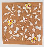 Textile Design with Flowers in White, Yellow and Red, Marcel Vertès (Hungarian, Ujpcst 1895–1961 Paris), Gouache on orange paper