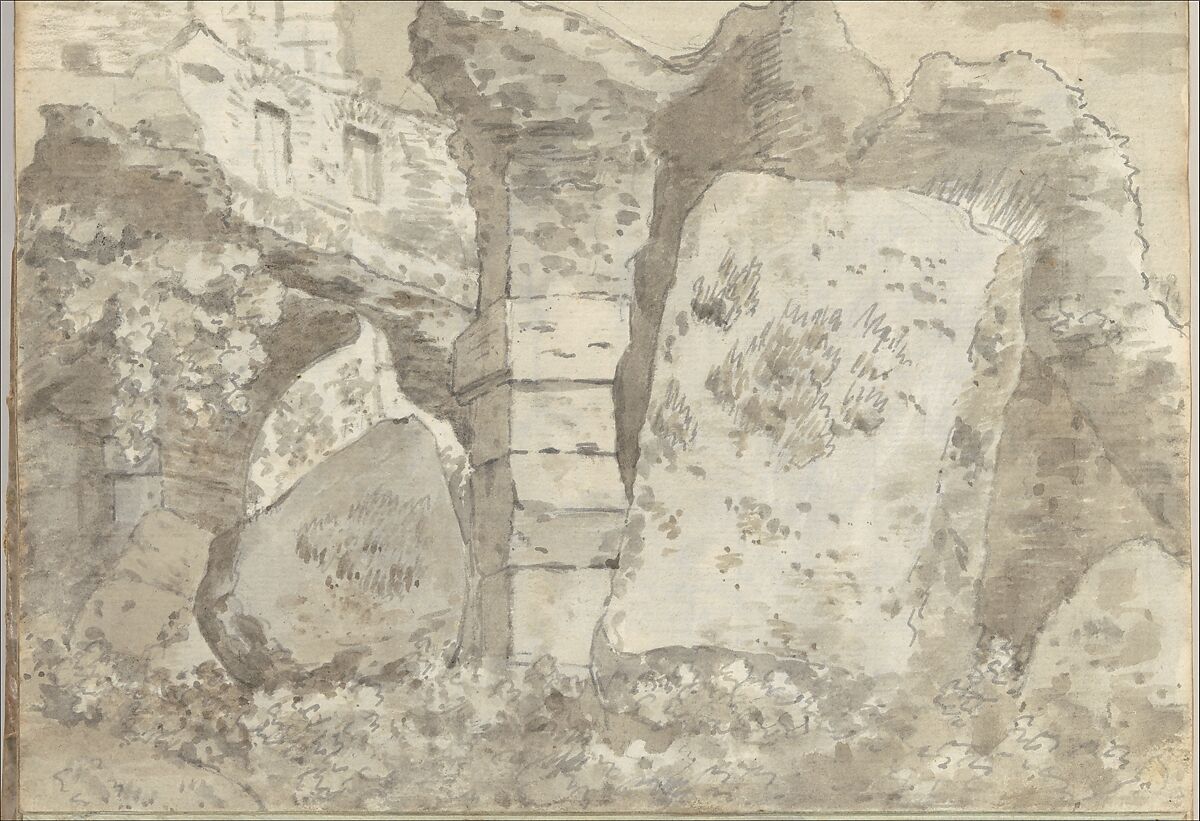 Smaller Italian sketchbook (containing 43 drawings on 44 leaves), Joseph Wright (Wright of Derby) (British, Derby 1734–1797 Derby), Graphite, pen and ink, brush and gray and yellow wash or watercolor