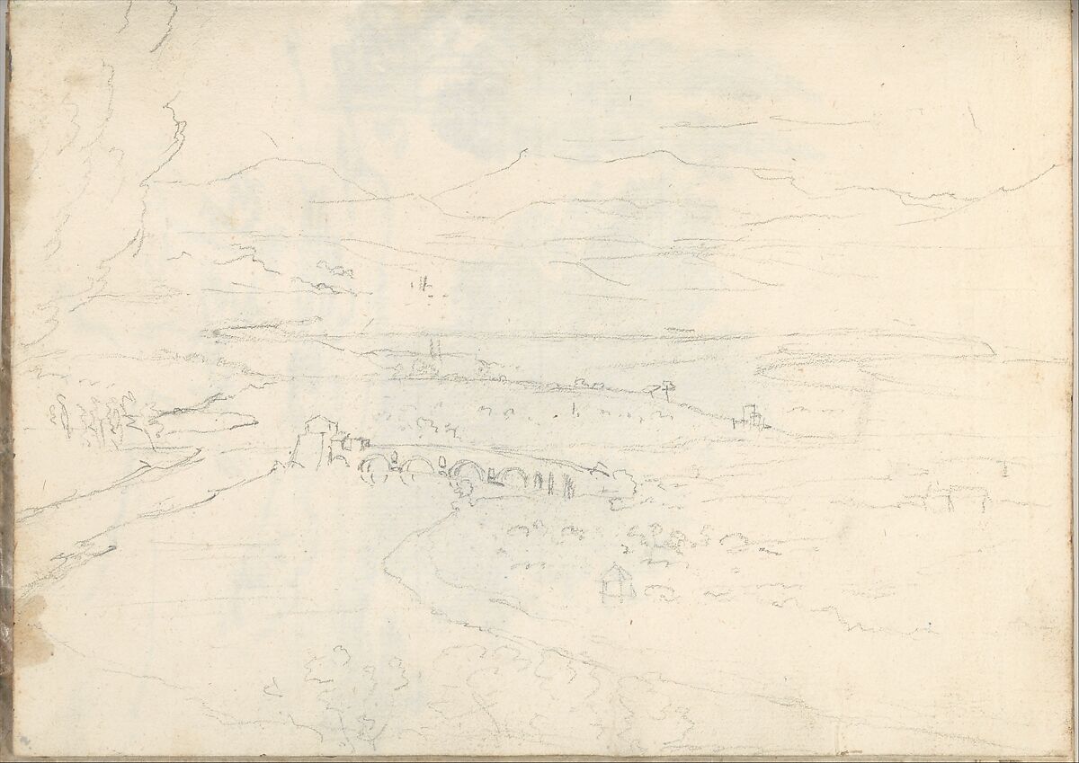 Smaller Italian sketchbook (containing 43 drawings on 44 leaves), Joseph Wright (Wright of Derby) (British, Derby 1734–1797 Derby), Graphite, pen and ink, brush and gray and yellow wash or watercolor