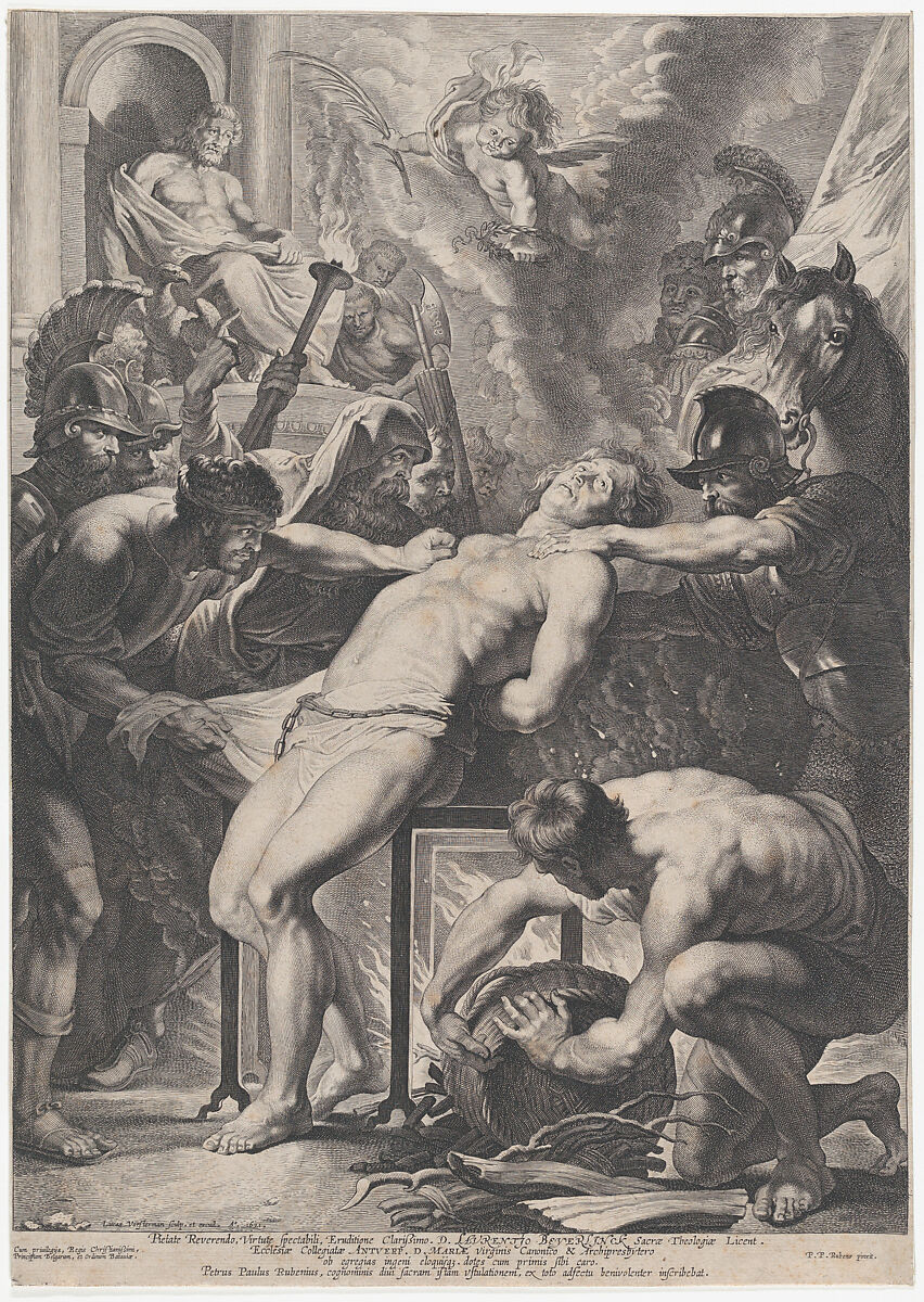 Martyrdom of Saint Lawrence, Lucas Vorsterman I (Flemish, Zaltbommel 1595–1675 Antwerp), Engraving; second state of two (Hollstein)