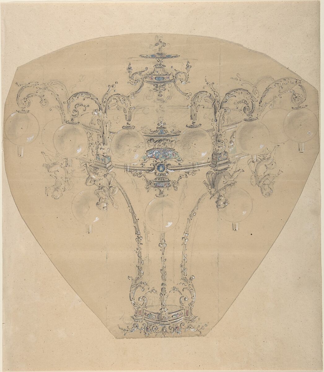 Design for a Gas Chandelier, Anonymous, French, 19th century, Graphite, gouache 