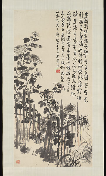 Chrysanthemum, Wu Guandai (Chinese, 1862–1929), Hanging scroll; ink on paper, China 