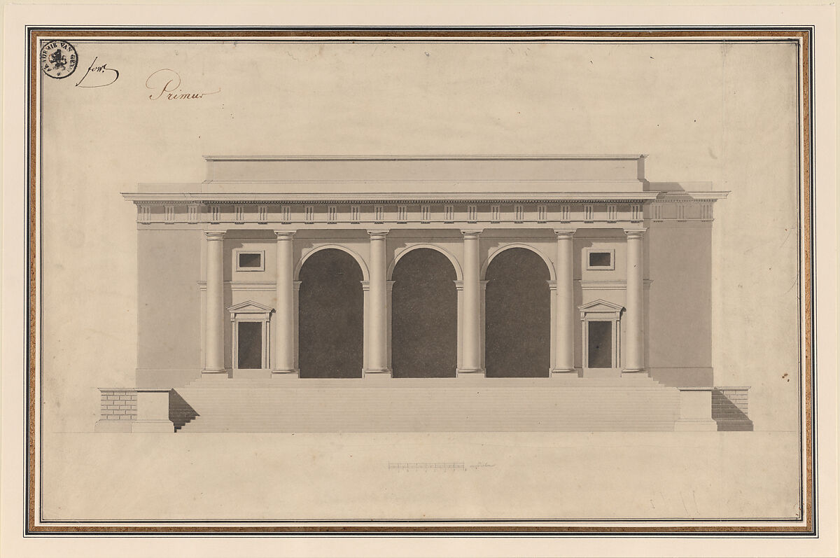 Design for a Façade, Anonymous, French, 18th century, Pen and black ink, brush and gray wash 