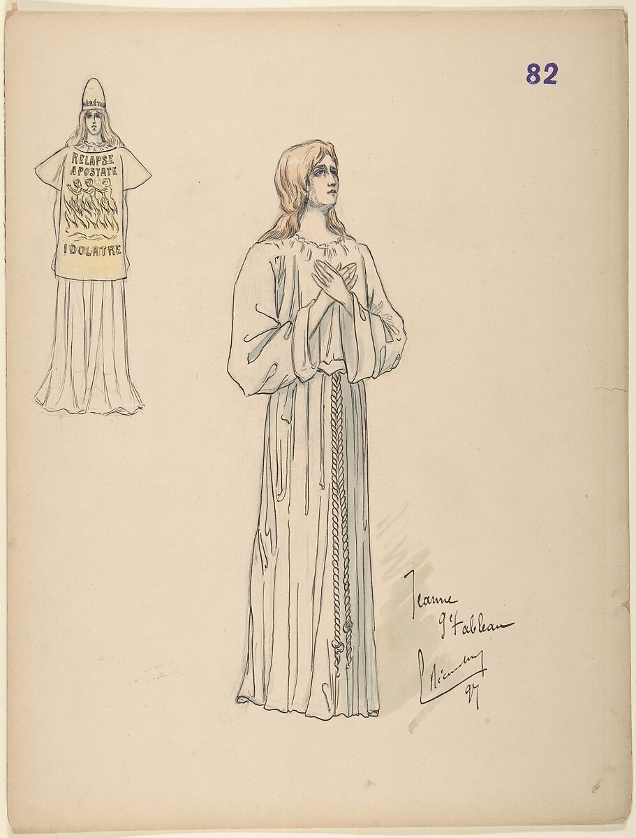 Joan of Arc; costume design for Jeanne d'Arc by the Paris Opera Company, 1897, Charles Bianchini (French, Lyons 1860–1905 Paris), Pen and black ink, watercolor 