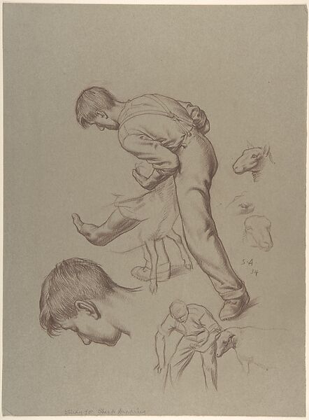 Sheep Dipping, Stanley Arthur Charles Anderson (British, Bristol 1884–1966 Buckinghamshire), Brown chalk