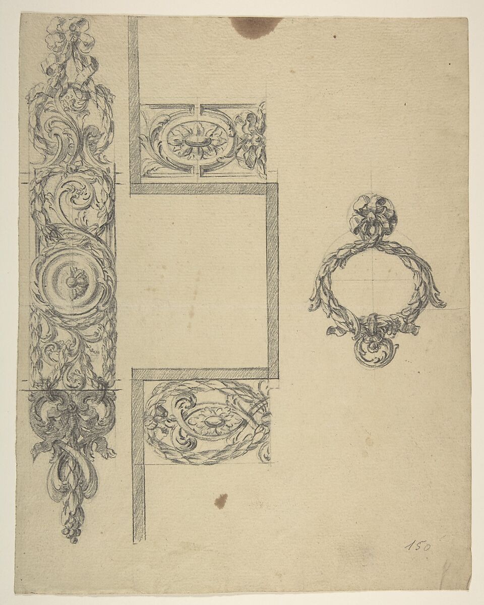 Design for Hardware, Anonymous, French, 19th century, Black chalk 