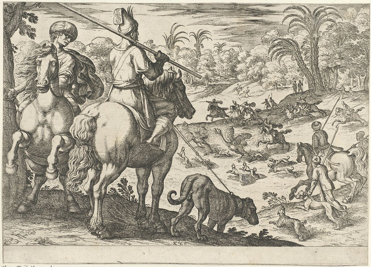 Ostrich Hunt, from "Hunting Scenes VI", Antonio Tempesta (Italian, Florence 1555–1630 Rome), Etching 