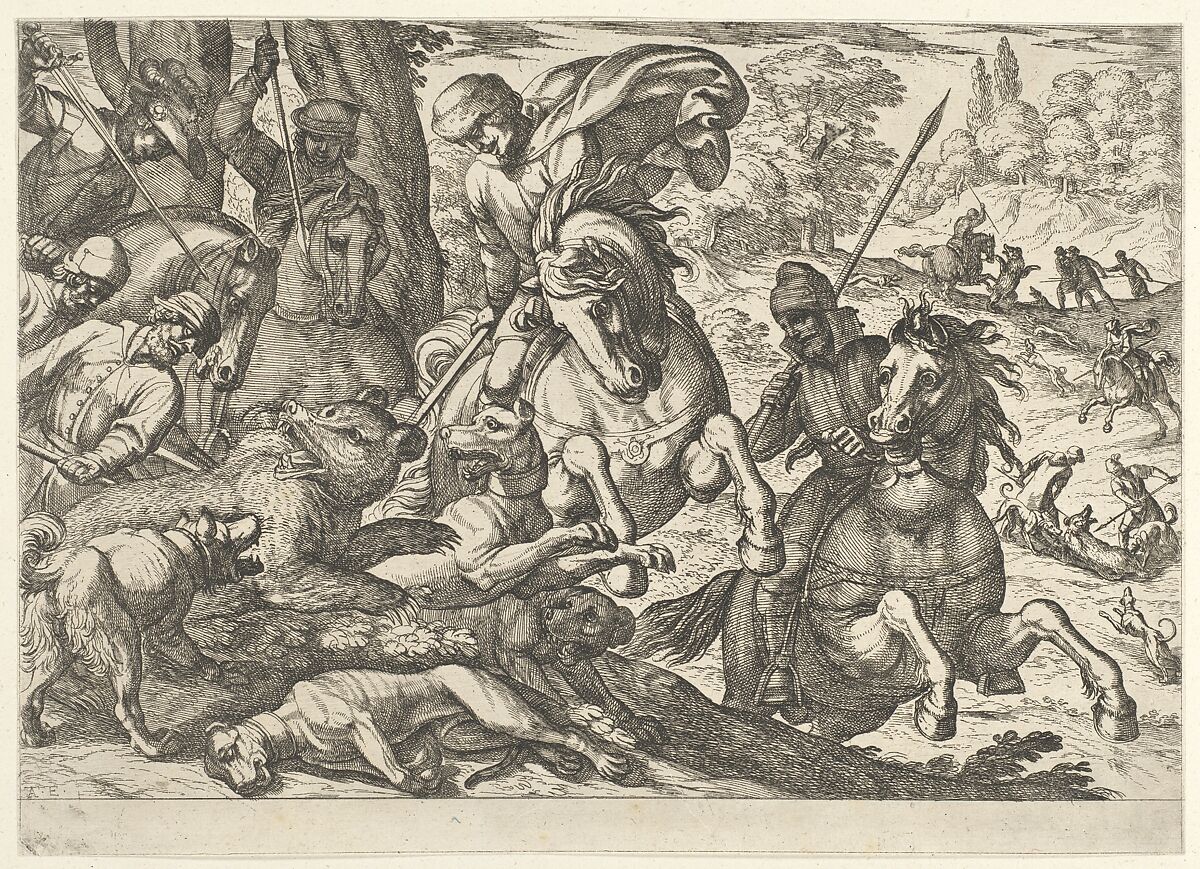 Bear Hunt, from "Hunting Scenes VI", Antonio Tempesta (Italian, Florence 1555–1630 Rome), Etching 