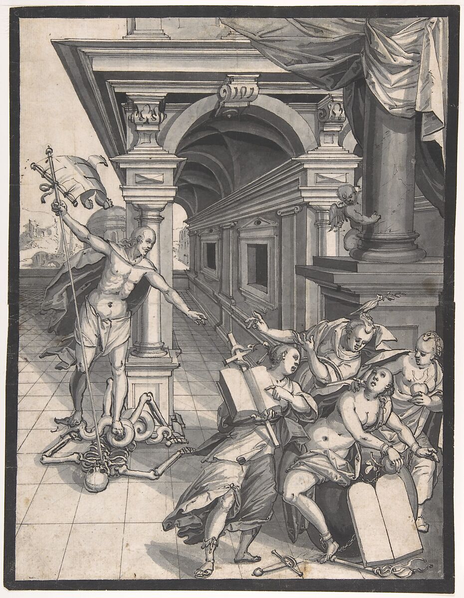 Christ Saving Eve, Hans Jakob Nüscheler the Elder (Swiss, Zurich 1583–1654 Zurich), Brush and gray and black ink 