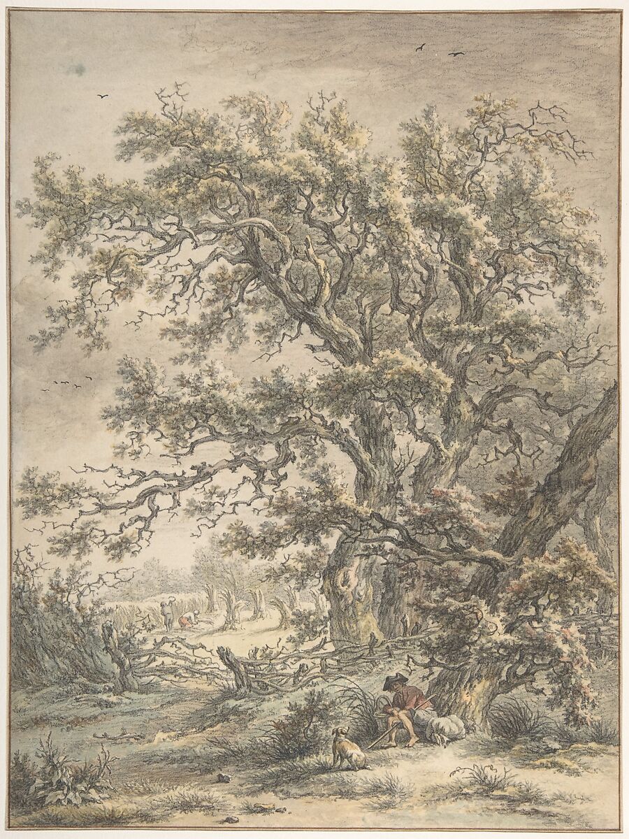 A Man Resting Under a Tree, Egbert van Drielst (Dutch, Groningen 1746–1818 Amsterdam), Black chalk and watercolor 