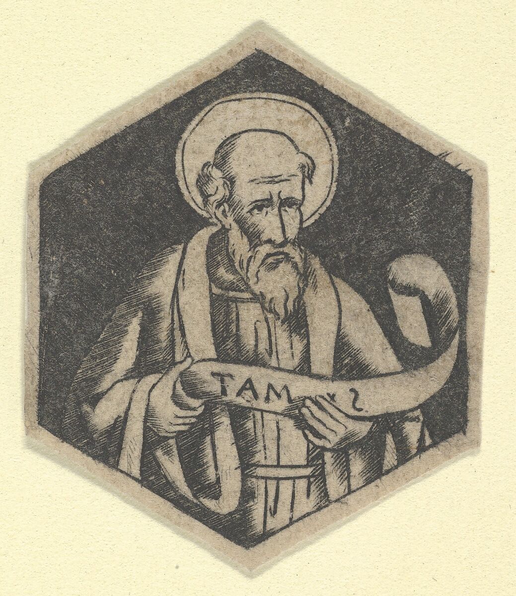 St Matthew the Evangelist, holding a banderole (possibly a modern impression), Anonymous, Engraving, printed from a plate engraved in the niello manner 