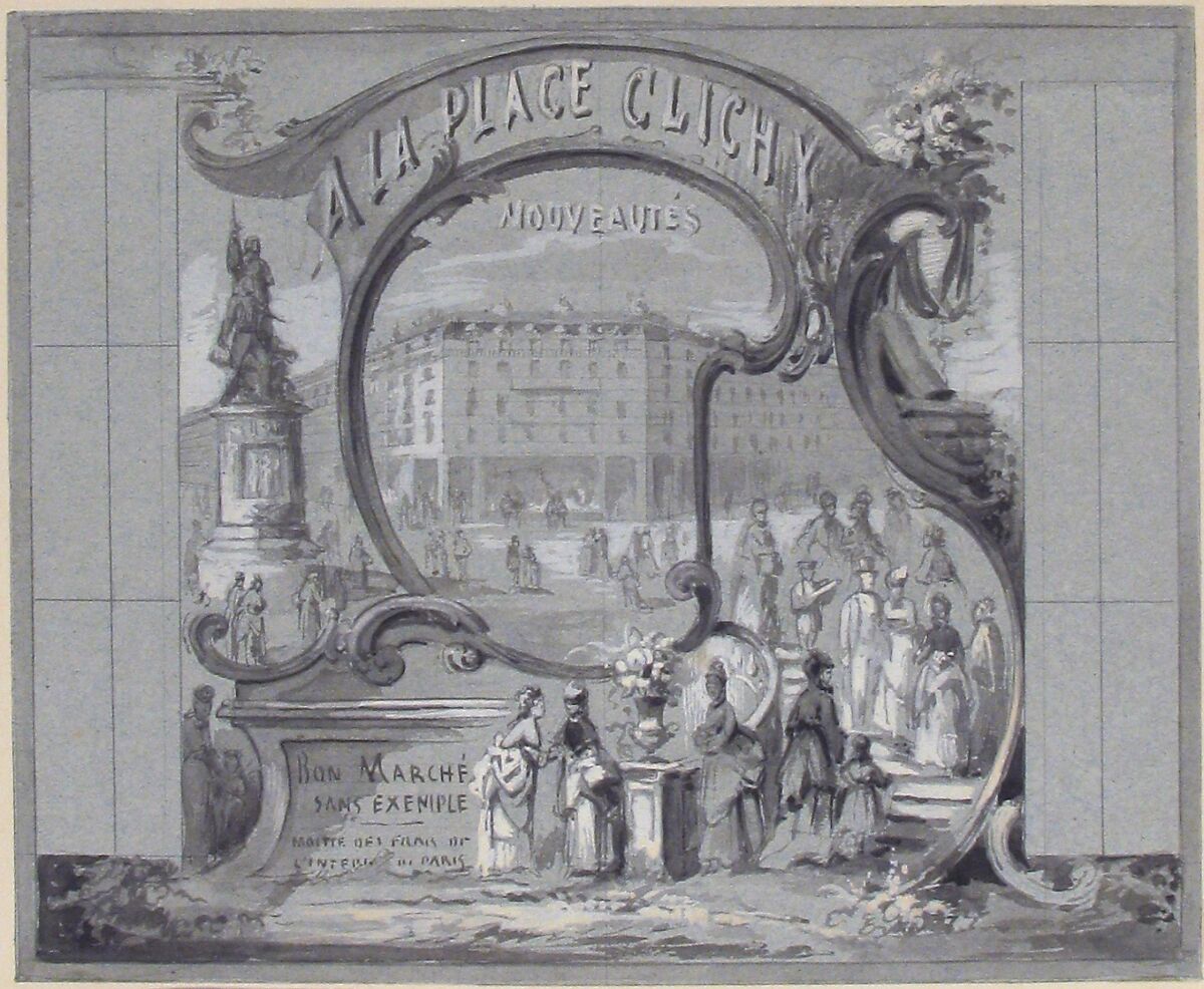 Design for a Stage Set, Anonymous, French, 19th century, Graphite, brush and gray wash, heightened with white on blue paper