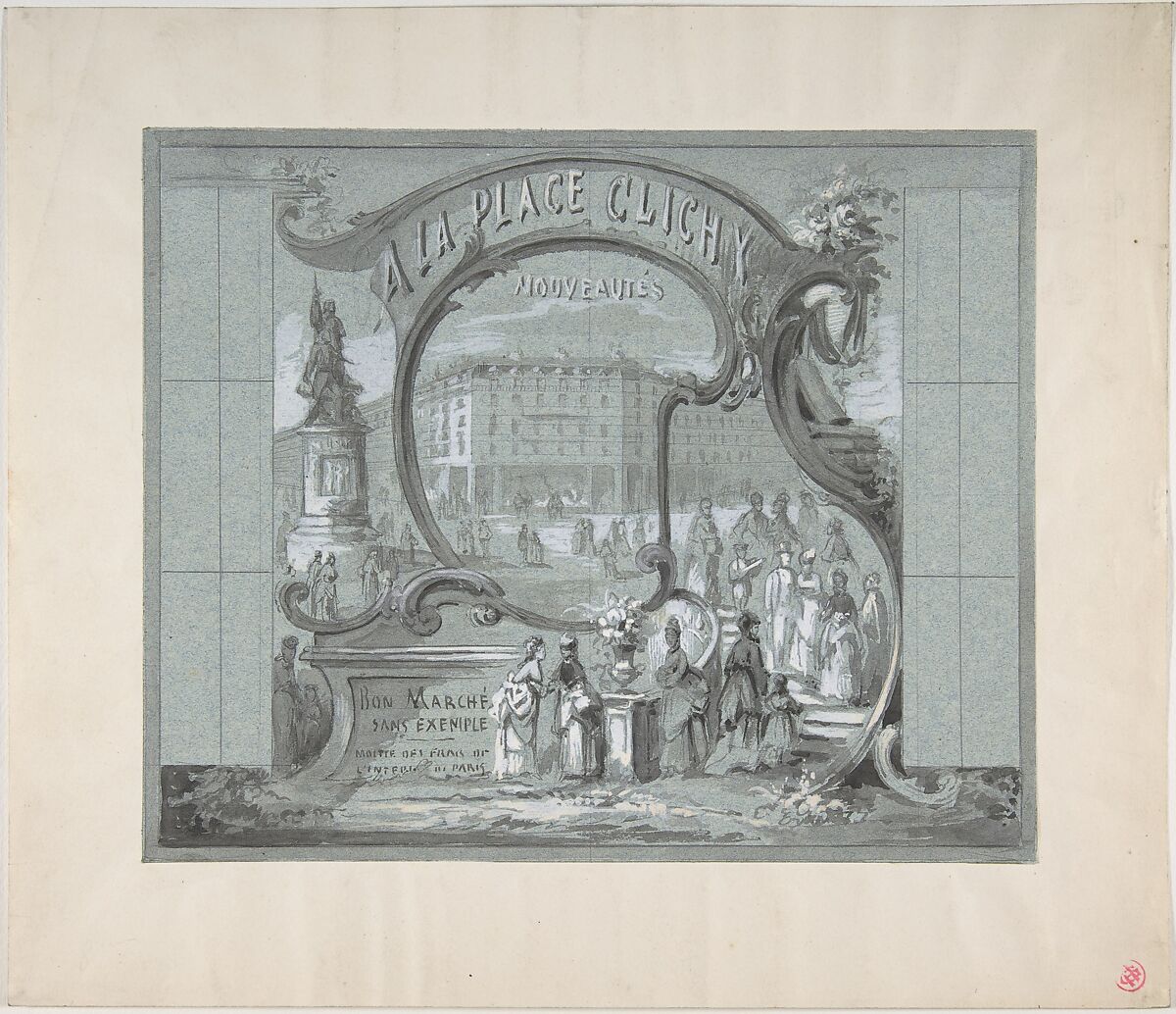 Design for a Stage Set, Anonymous, French, 19th century, Graphite, brush and gray wash, heightened with white on blue paper 