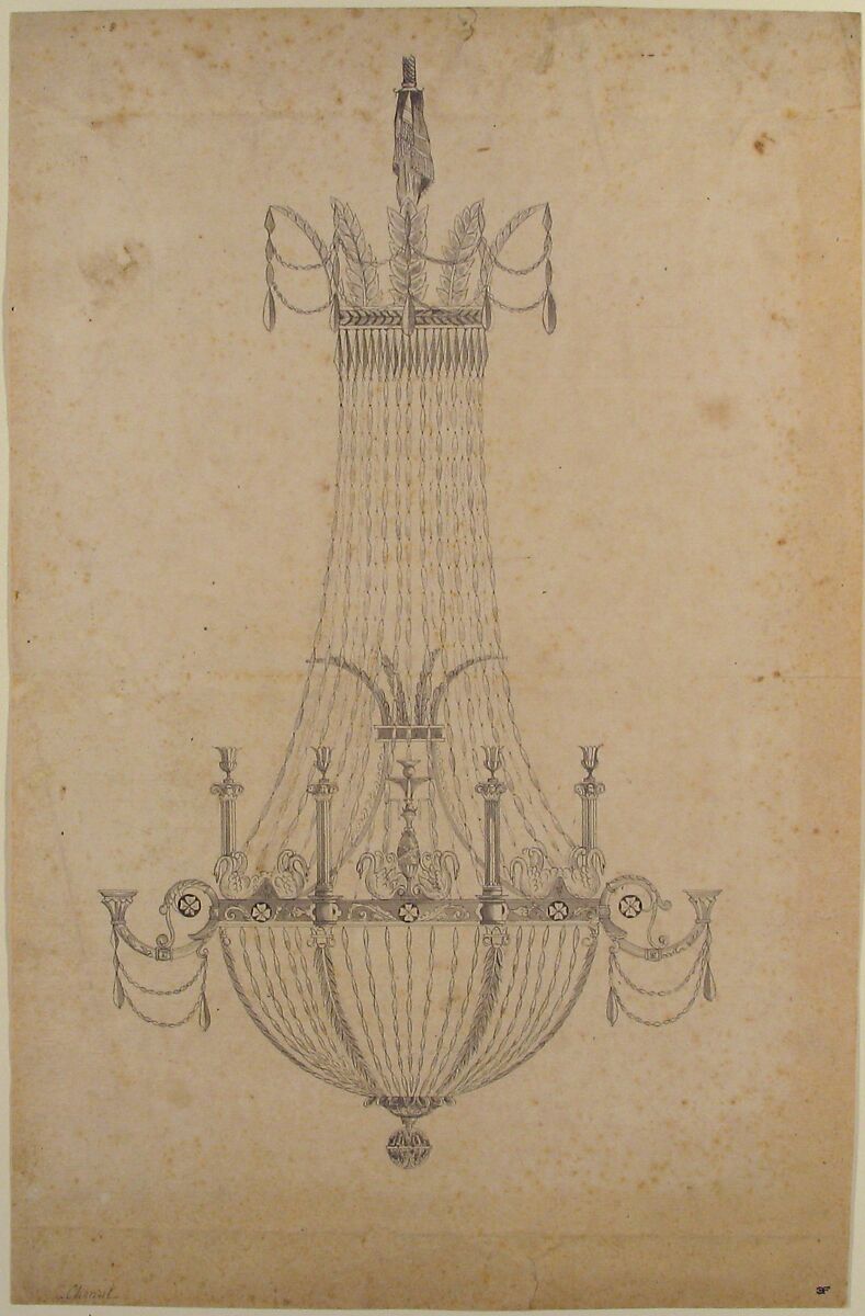 Design for a Chandelier, Anonymous, French, 19th century, Graphite, pen and black ink, brush and gray wash